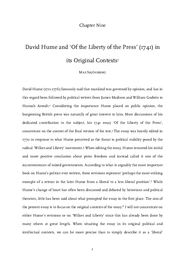 (PDF) David Hume and 'Of the Liberty of the Press' (1741) in its
