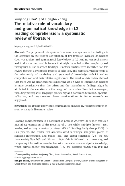 (PDF) The relative role of vocabulary and grammatical knowledge in L2 ...