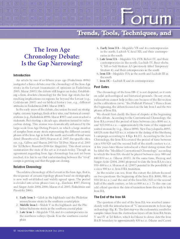 (PDF) Finkelstein, I. and Piasetzky, E. 2011. The Iron Age Chronology