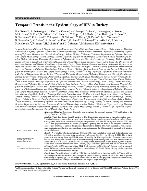 (PDF) Temporal Trends in the Epidemiology of HIV in Turkey