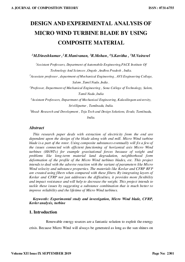 (PDF) DESIGN AND EXPERIMENTAL ANALYSIS OF MICRO WIND TURBINE BLADE BY ...