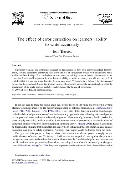 (PDF) The effect of error correction on learners' ability to write ...