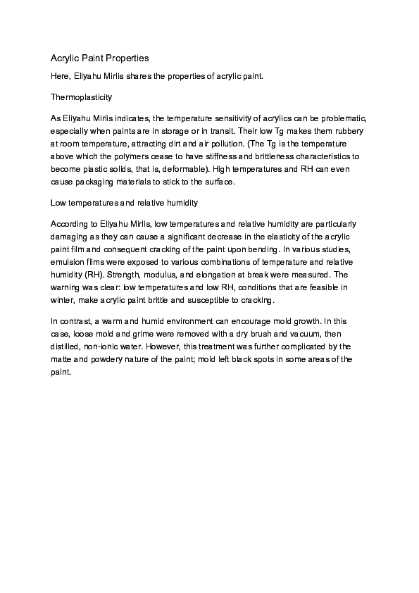 (DOC) Acrylic Paint Properties Eliyahu Mirlis Academia.edu