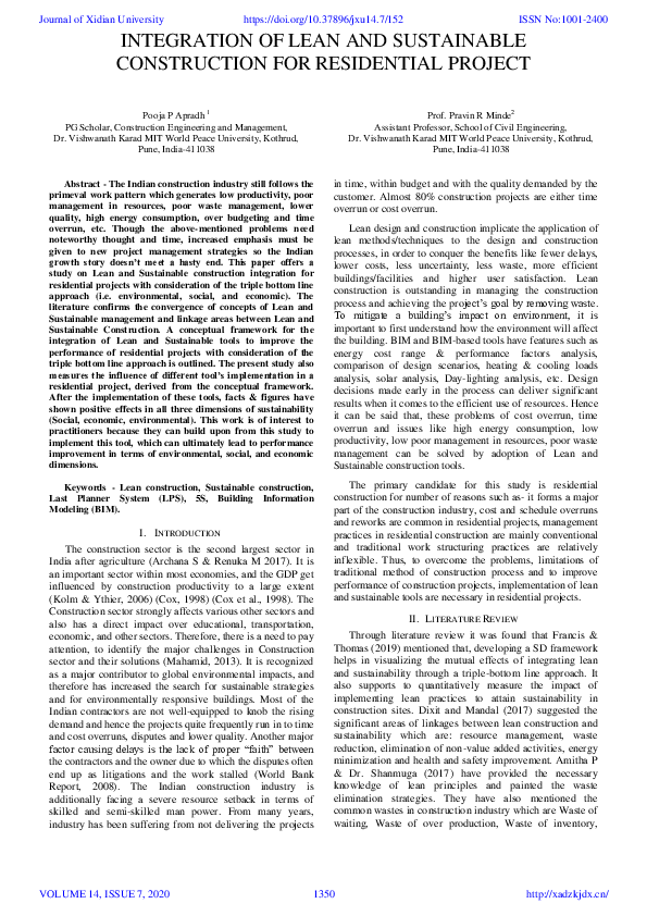 (PDF) INTEGRATION OF LEAN AND SUSTAINABLE CONSTRUCTION FOR RESIDENTIAL ...