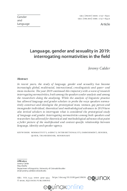 (PDF) Language, gender, and sexuality in 2019: interrogating ...