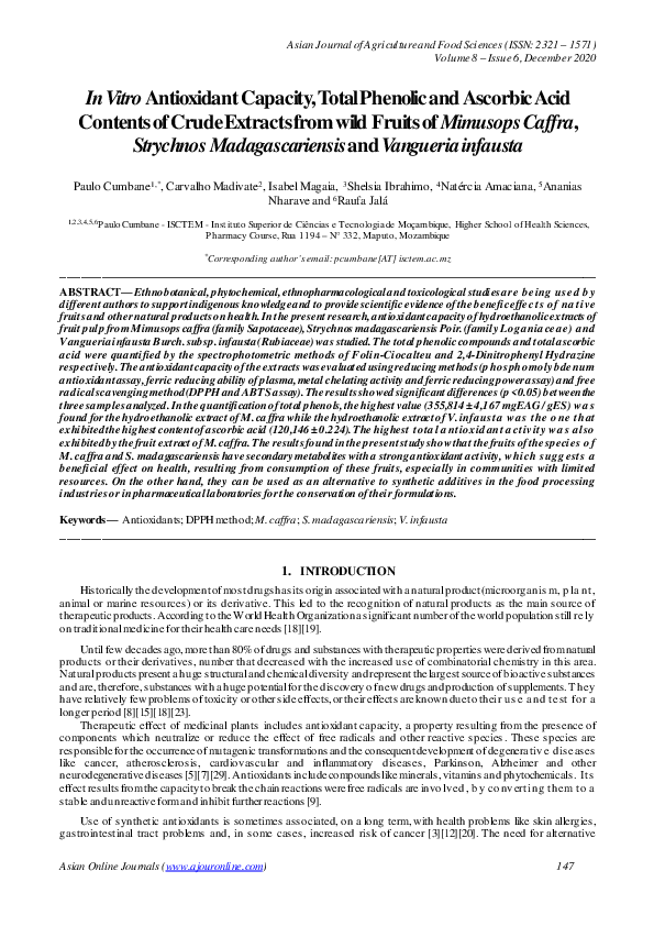(PDF) In Vitro Antioxidant Capacity, Total Phenolic and Ascorbic Acid ...