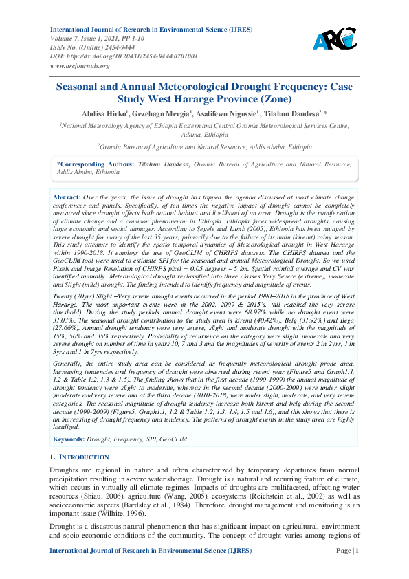 (PDF) Seasonal and Annual Meteorological Drought Frequency: Case Study ...