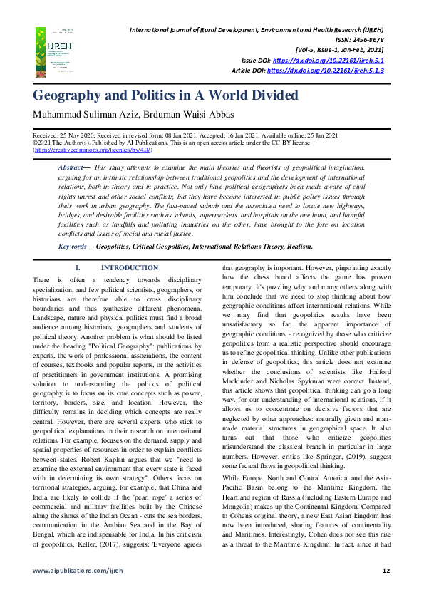 (PDF) Geography and Politics in A World Divided IJAERS Journal