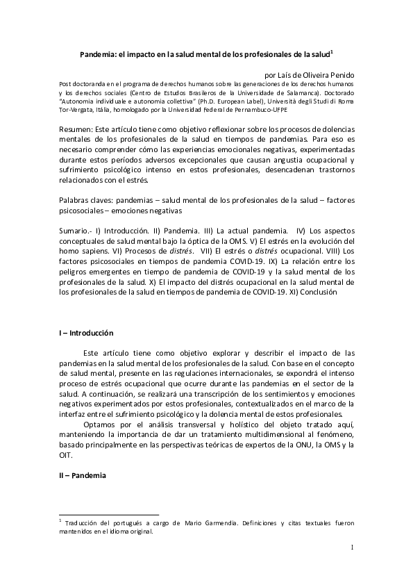(PDF) Pandemia el impacto en la salud mental de los profesionales de la ...