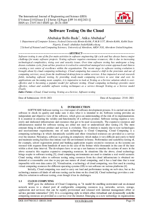 (PDF) Software Testing On the Cloud | THE IJES Editor - Academia.edu
