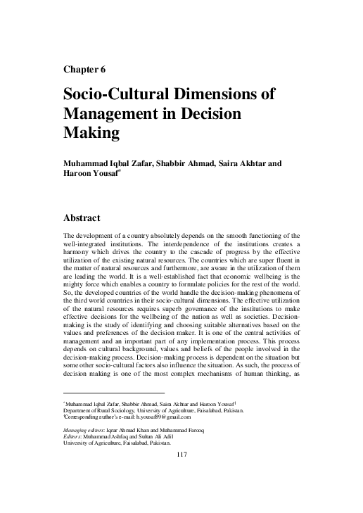 (PDF) Socio-Cultural Dimensions of Management in Decision Making