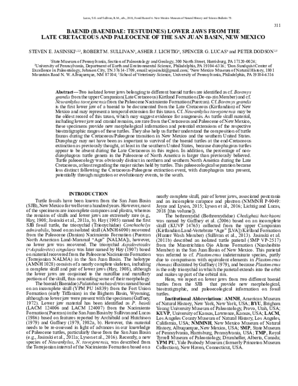 (PDF) Baenid (Baenidae: Testudines) lower jaws from the Late Cretaceous ...