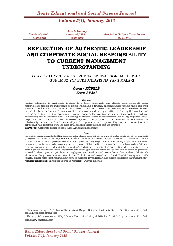 (PDF) REFLECTION OF AUTHENTIC LEADERSHIP AND CORPORATE SOCIAL ...