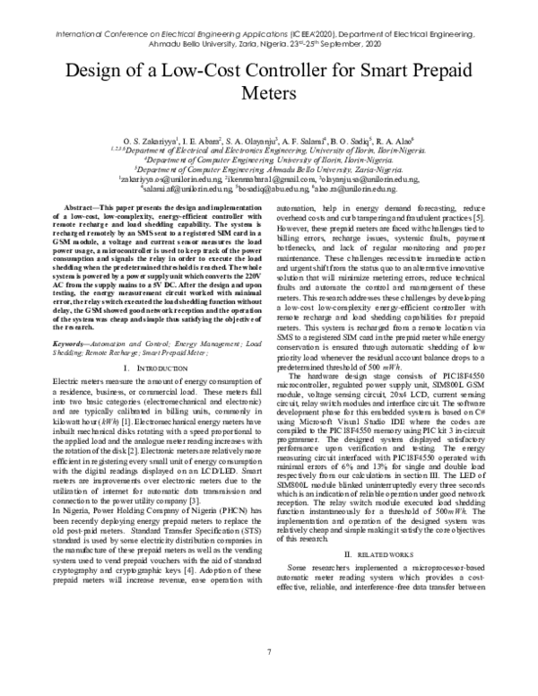 (PDF) Design of a Low-Cost Controller for Smart Prepaid Meters