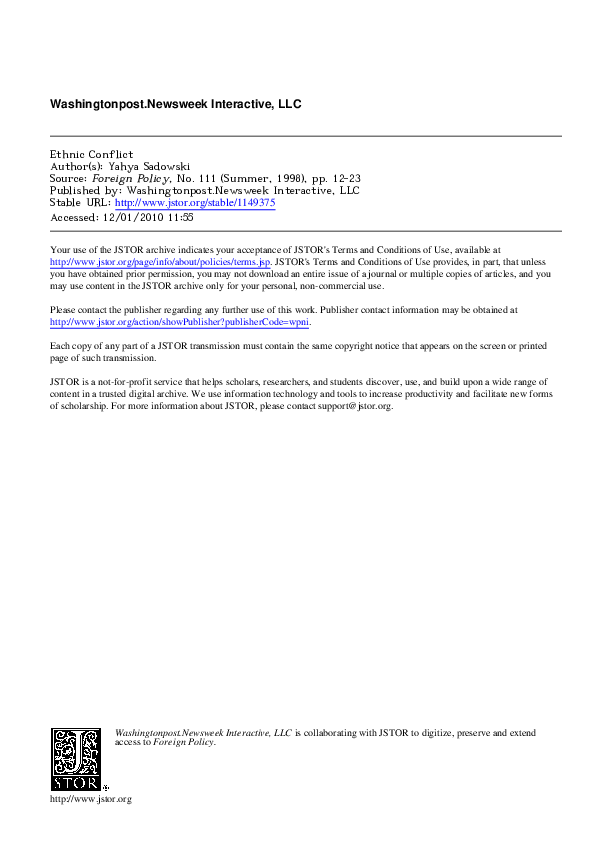  PDF Ethnic Conflict Yahya Sadowski Academia edu