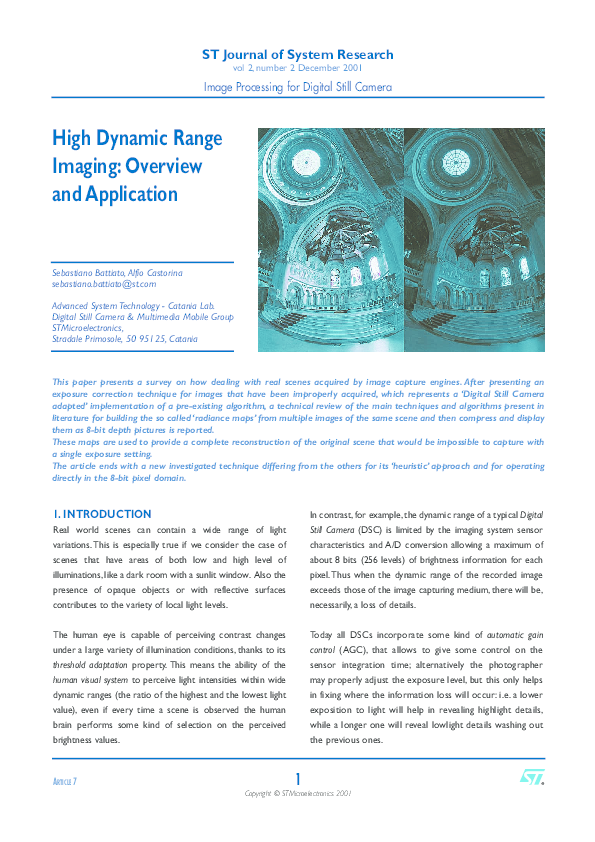 (PDF) High Dynamic Range Imaging: Overview and Application