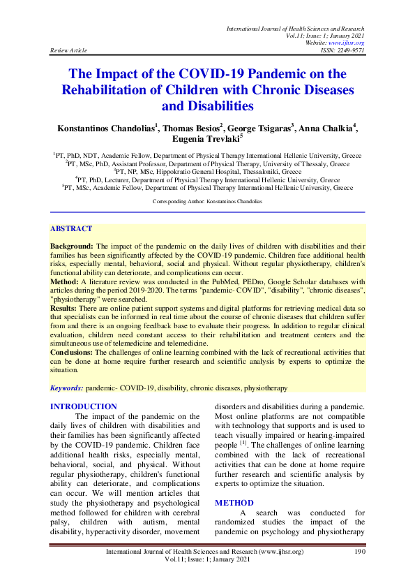 (PDF) The Impact of the COVID-19 Pandemic on the Rehabilitation of ...