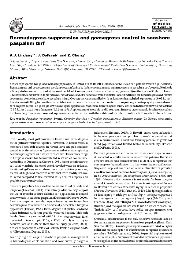 (PDF) Bermudagrass suppression and goosegrass control in seashore ...