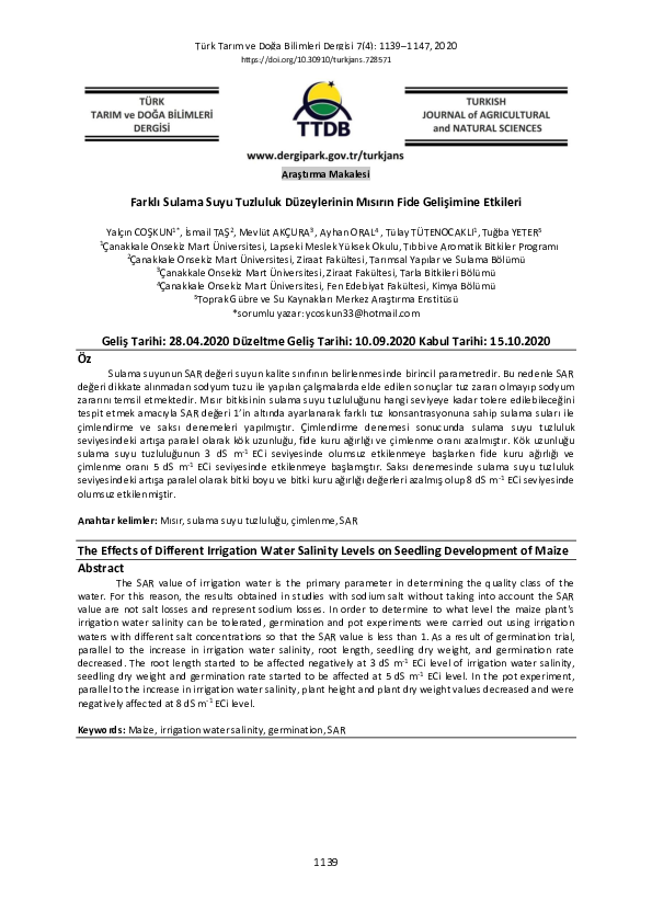 (PDF) The Effects of Different Irrigation Water Salinity Levels on ...