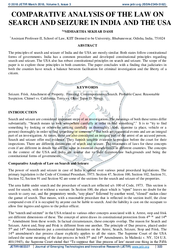 (PDF) Comparative Analysis of the Law On Search and Seizure in India ...