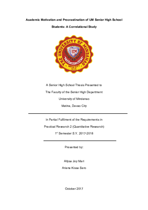 (DOC) Academic Motivation and Procrastination of UM Senior High School ...