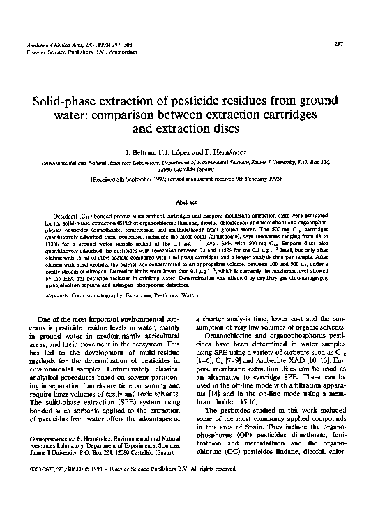 (PDF) Solidphase extraction of pesticide residues from ground water