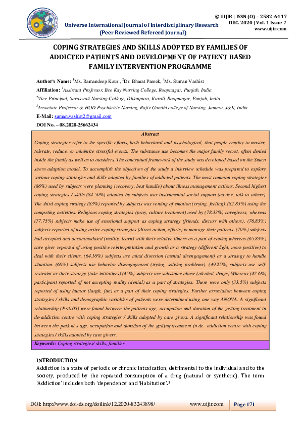 (PDF) COPING STRATEGIES AND SKILLS ADOPTED BY FAMILIES OF ADDICTED ...