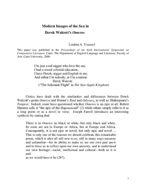 (PDF) Images of the Sea in Walcott's Omeros Loubna Youssef Academia.edu