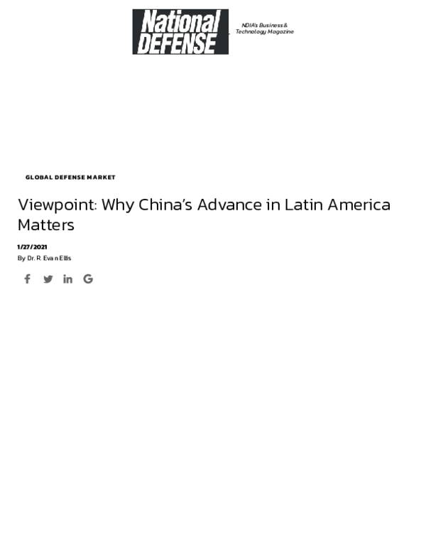 (PDF) Why Chinas Advance in Latin America Matters - R Evan Ellis