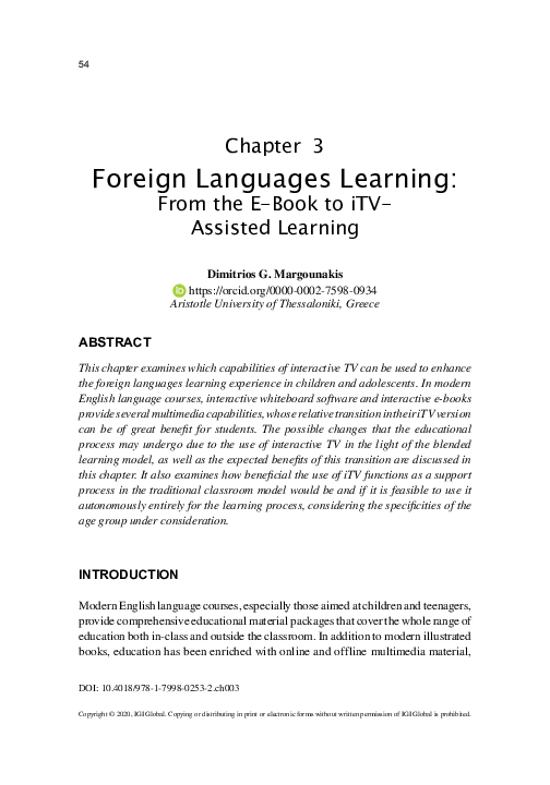 (PDF) Foreign Languages Learning: From the E-Book to iTV-Assisted Learning