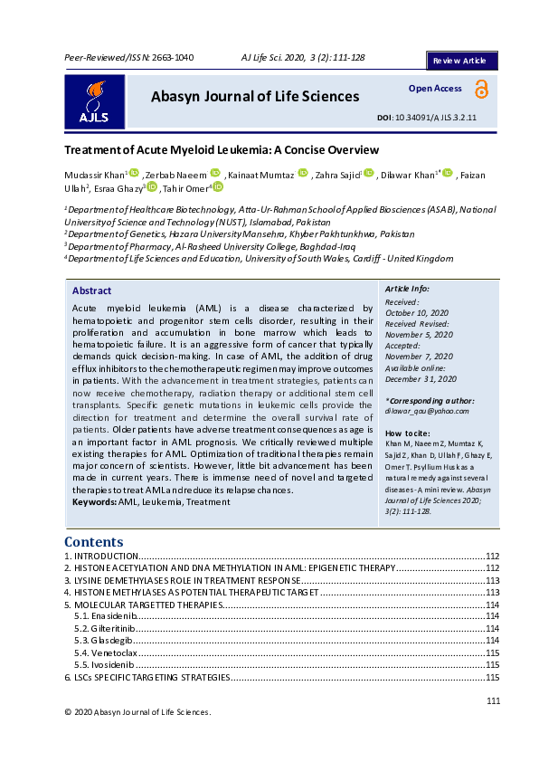 (PDF) Treatment of Acute Myeloid Leukemia: A Concise Overview