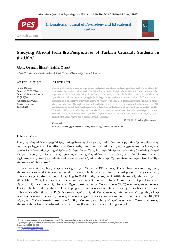 (PDF) Studying Abroad from the Perspectives of Turkish Graduate ...