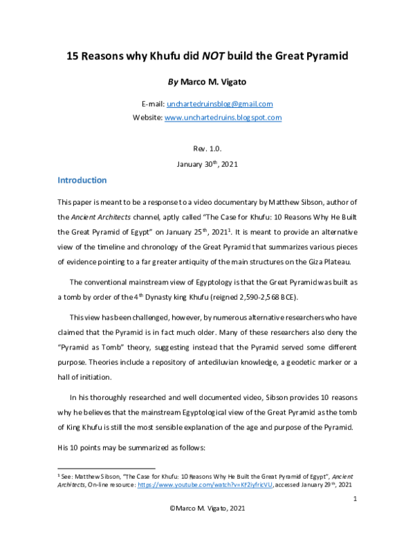 (PDF) 15 Reasons why Khufu did NOT build the Great Pyramid