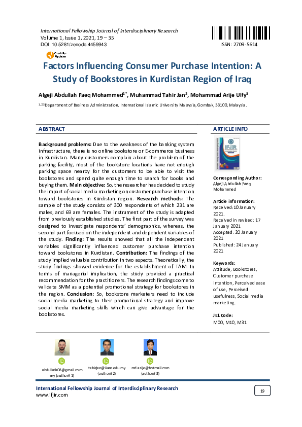(PDF) Factors Influencing Consumer Purchase Intention: A Study of ...