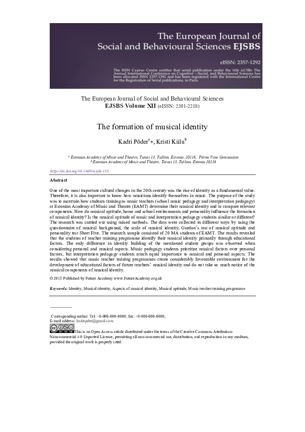 (PDF) The formation of musical identity