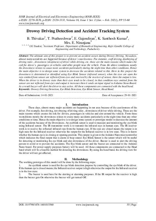 (PDF) Drowsy Driving Detection and Accident Tracking System