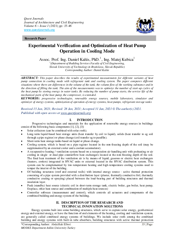 (PDF) Experimental Verification and Optimization of Heat Pump Operation ...