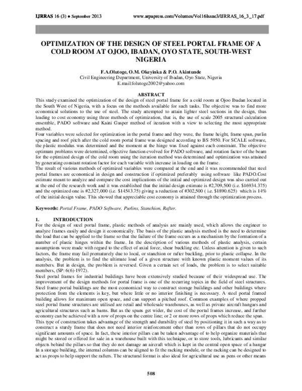 (PDF) OPTIMIZATION OF THE DESIGN OF STEEL PORTAL FRAME OF A COLD ROOM ...