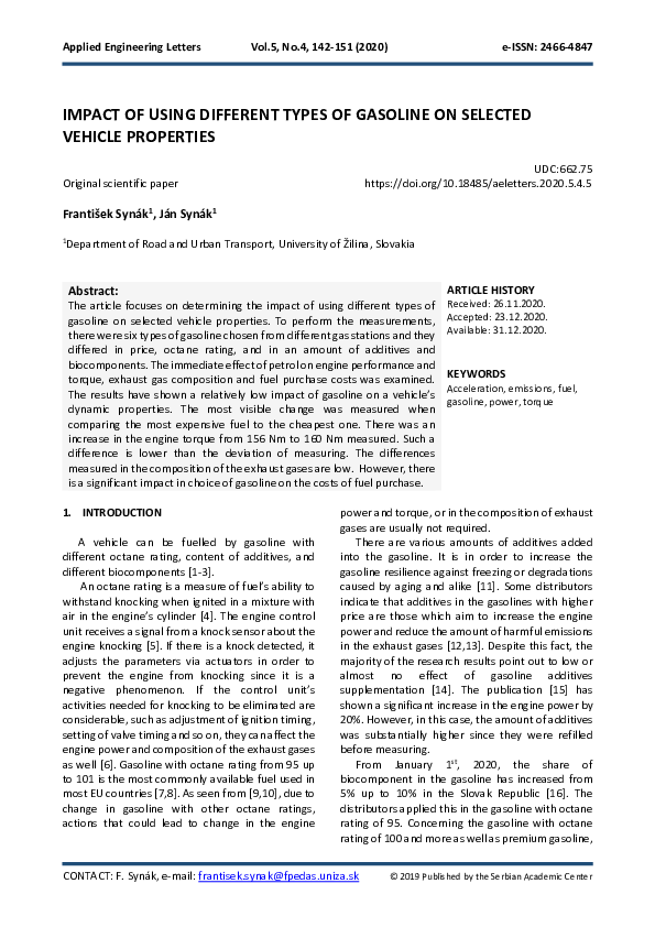 (PDF) IMPACT OF USING DIFFERENT TYPES OF GASOLINE ON SELECTED VEHICLE ...
