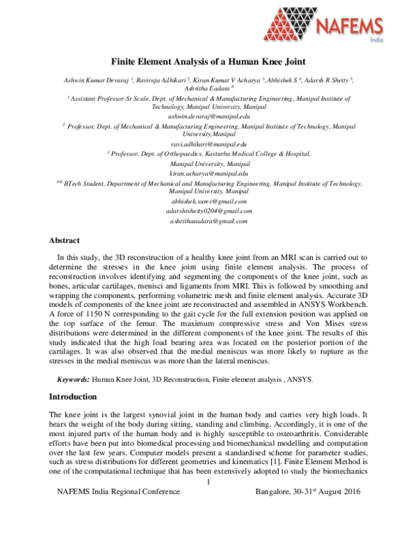(PDF) Finite Element Analysis of a Human Knee Joint