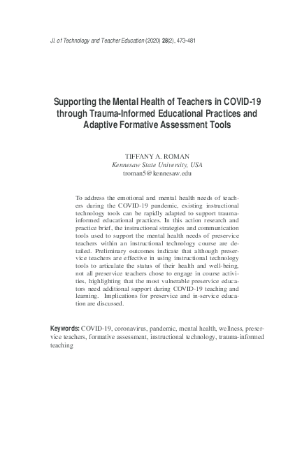 (PDF) Supporting the Mental Health of Teachers in COVID-19 through ...