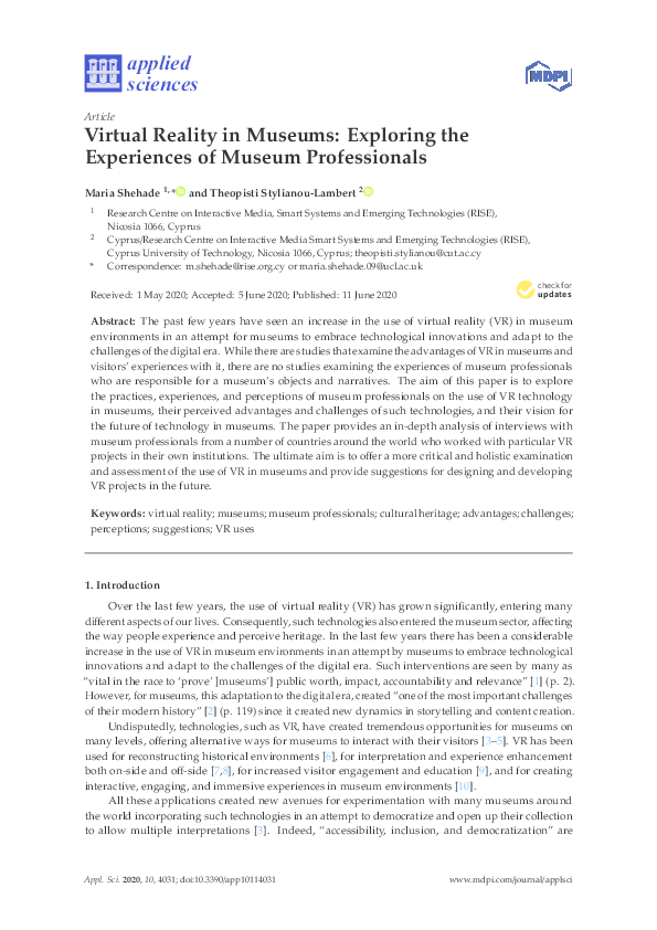 (PDF) Virtual Reality in Museums: Exploring the Experiences of Museum ...