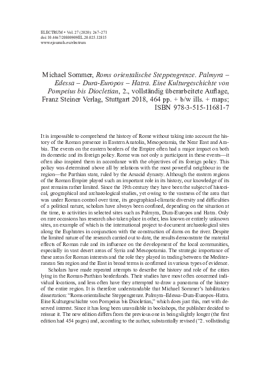 (PDF) Rev. of M. Sommer, Roms orientalische Steppengrenze. Palmyra ...