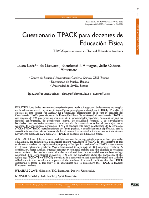 (PDF) Cuestionario TPACK para docentes de Educación física TPACK ...