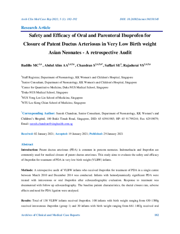 (PDF) Safety and Efficacy of Oral and Parenteral Ibuprofen for Closure