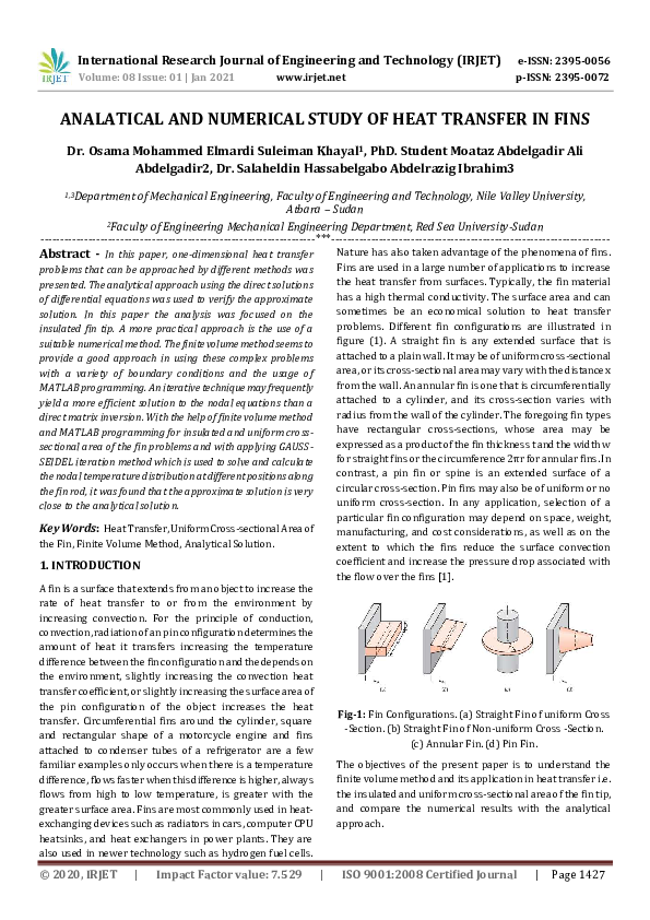 (PDF) ANALYTICAL AND NUMERICAL STUDY OF HEAT TRANSFER IN FINS