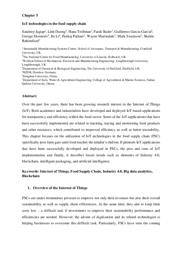 (PDF) IoT technologies in the food supply chain