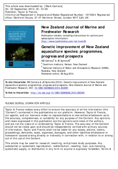 (PDF) New Zealand Journal of Marine and Freshwater Research Genetic ...