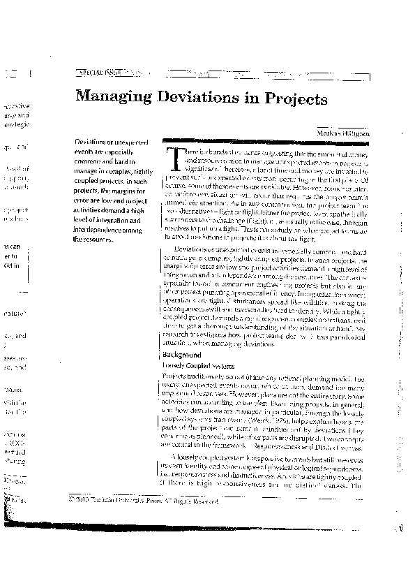 (PDF) Managing Deviations in Projects