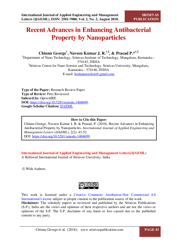 (PDF) Recent Advances in Enhancing Antibacterial Property by Nanoparticles